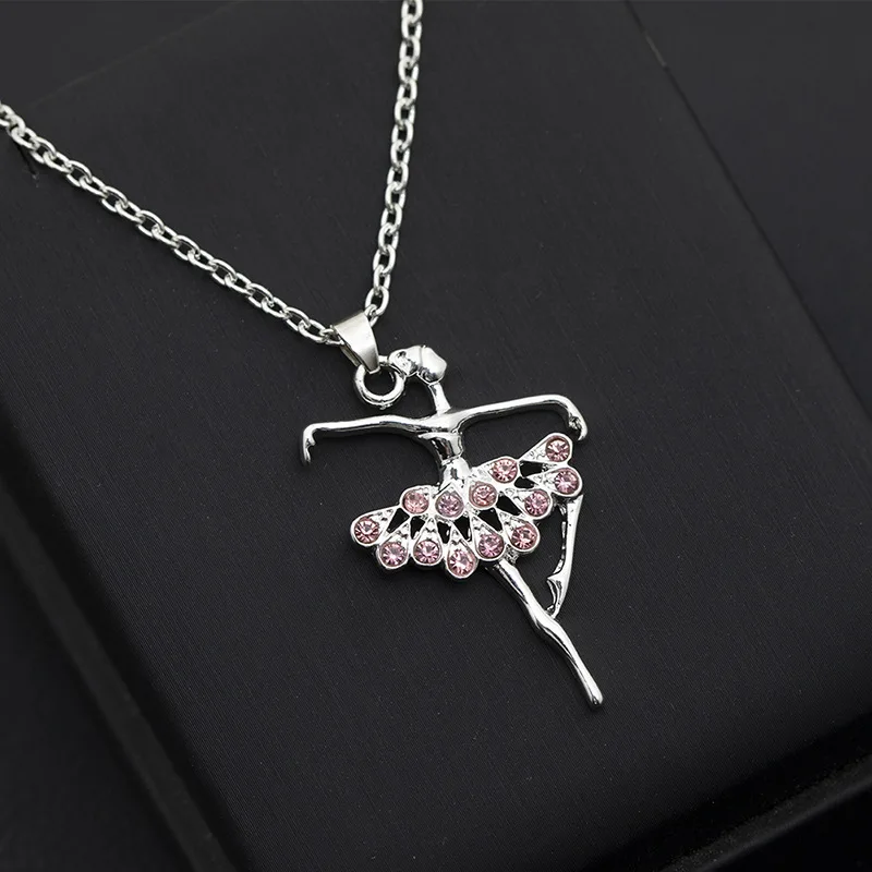

30pcs Mother gift Character girl dancing ballet sports pendant necklace simple fresh pink zircon ballet clavicle chain jewelry