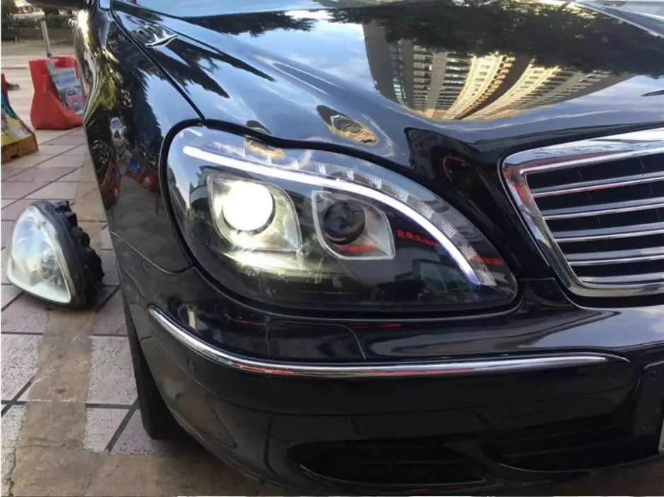 2 шт. 1998~ 2005y бампер автомобиля головной светильник для Mercedes Benz W220 туман S280 S320 S350 S500 S600 головной светильник W220 линзы прожекторного типа светильник