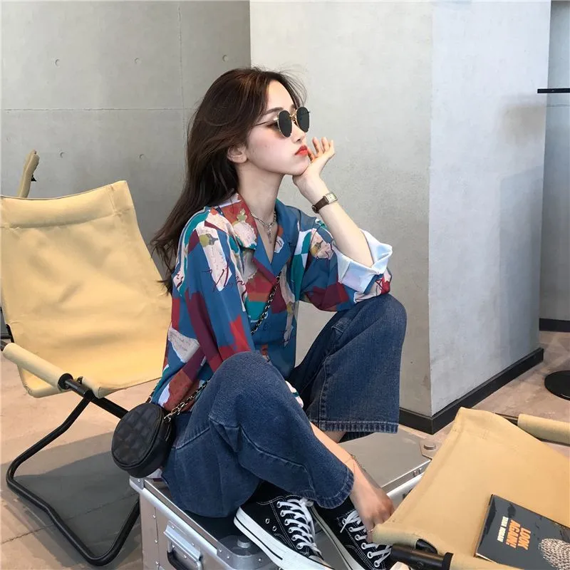 Женская свободная рубашка с рисунком масляной живописи новинка 2022 Женский Топ