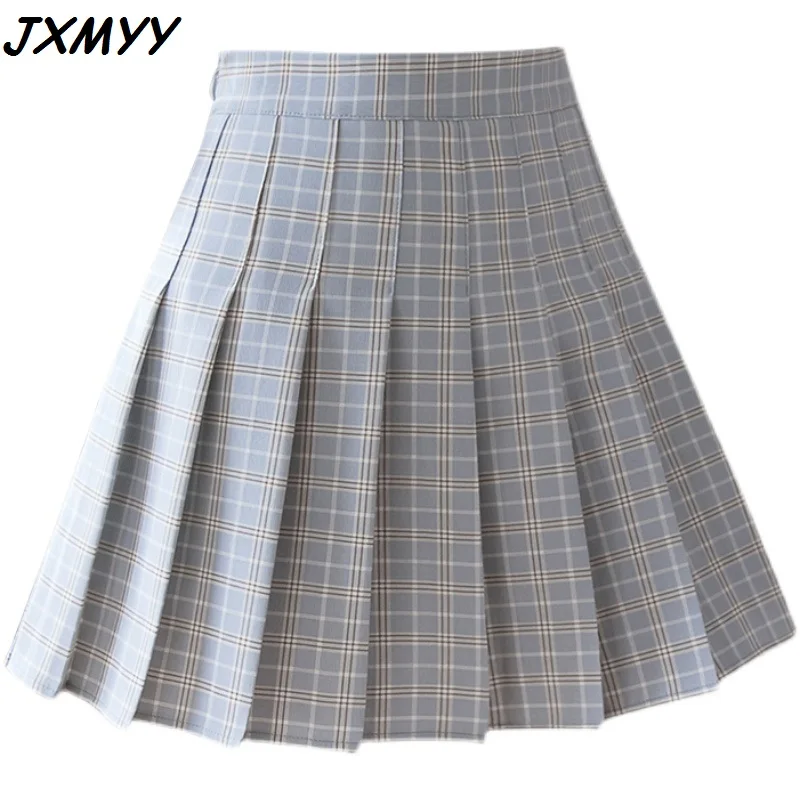

Spring and summer fashion new plaid pleated short college style A-line girl waist slimming skirt high waist JXMYY