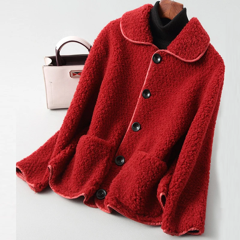 

Pop New Autumn Winter Fashion Elegant Slim Short Solid Real Women Fur Coat Real Lamb Wool Coats Jacket A046