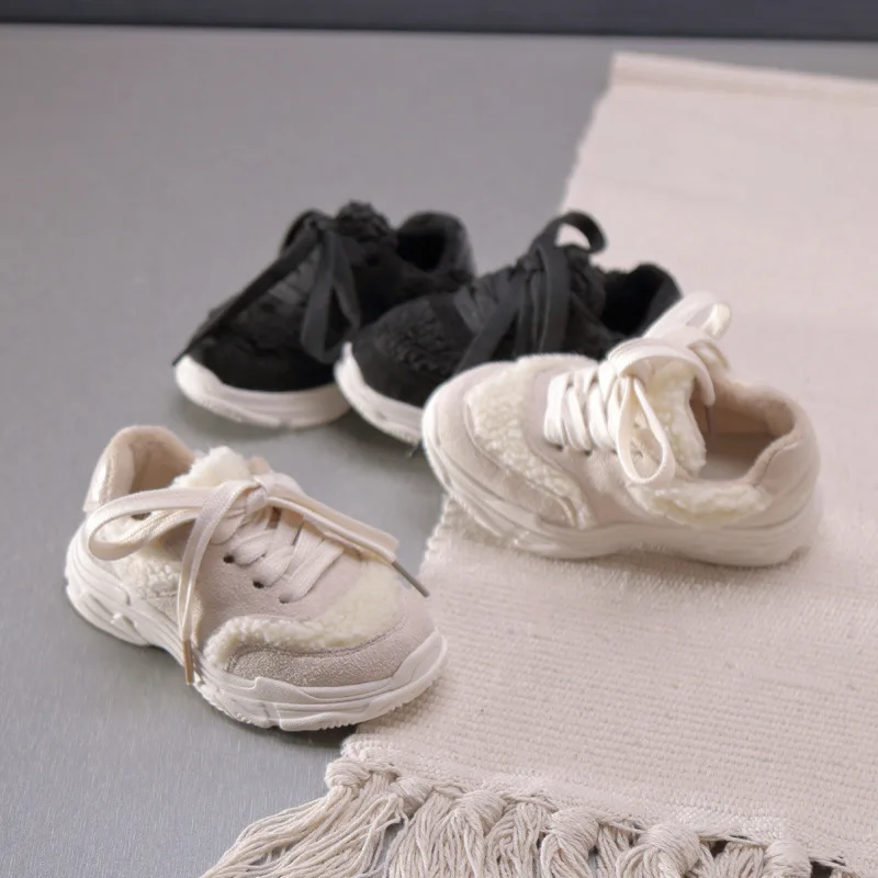 Winter Kids Casual Sneakers Baby Girls Warm Shoes Children Sport Boys Chunky Toddler Beige Black Trainer | Детская одежда и обувь