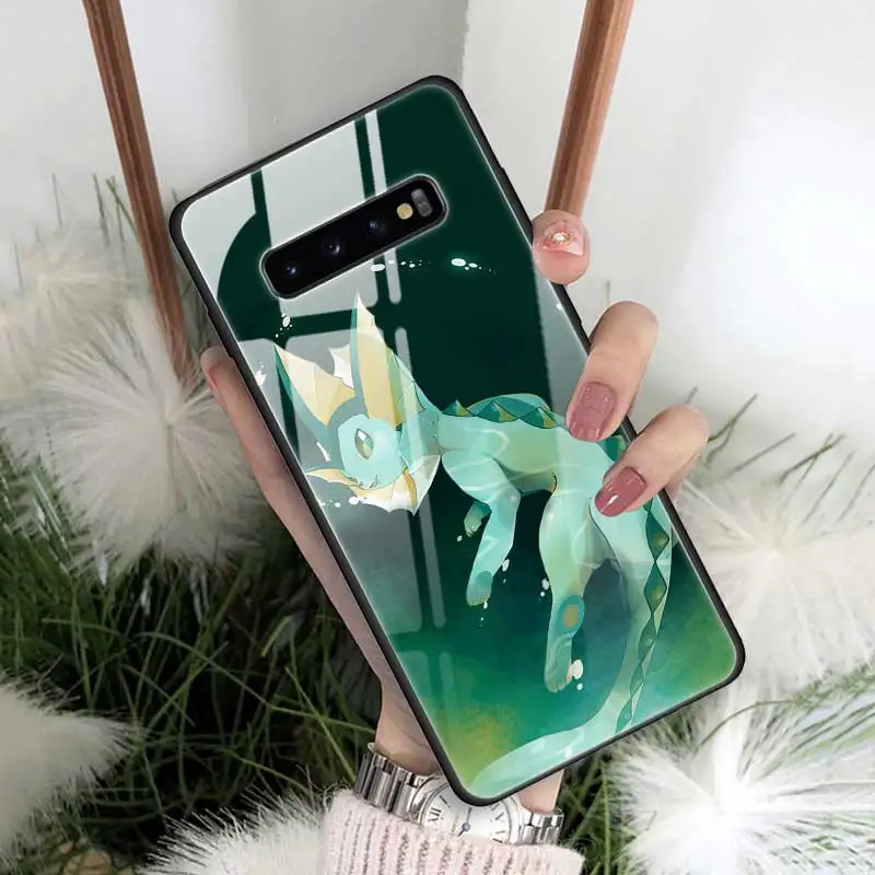 Чехол из закаленного стекла с рисунком eevee для samsung Galaxy S10 S10e S9 S8 Note9 Note 10 Plus 5G A50 A30 края из ТПУ