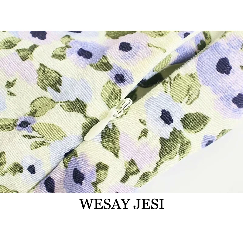 

WESAY JESI Women Dresses 2021 Floral Print Backless Square Collar Mini Dress Vintage Fashion Casual Chic Zipper Female Clothing