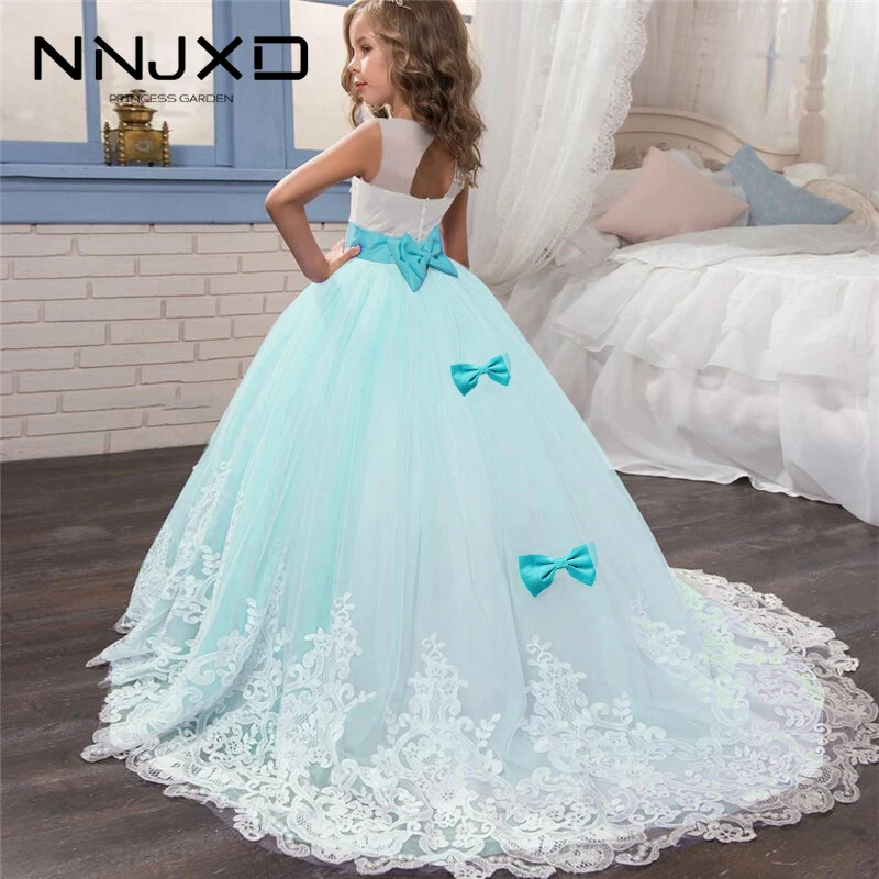 Детское кружевное платье принцессы Элегантное свадебное из тюля с жемчужными