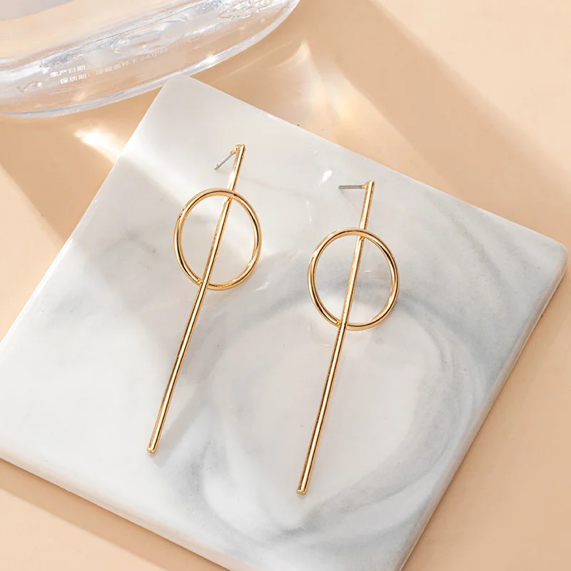 

2021 Trendy Fashion Earrings Punk Simple Gold Color Long Section Tassel Pendant Circle Metal Earrings For Ladies Gifts