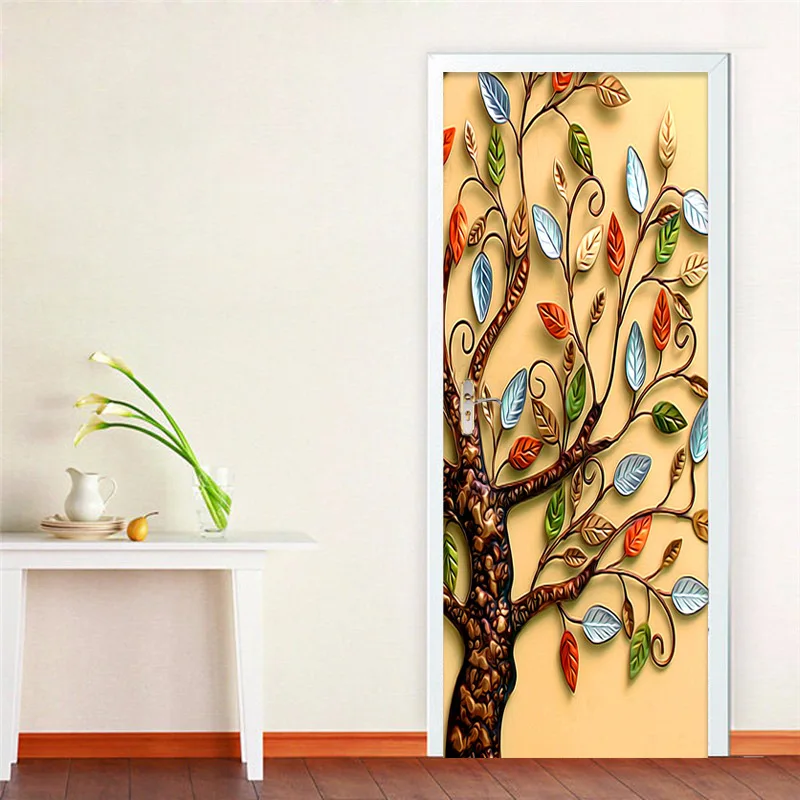 Золотые Роскошные Драгоценные камни листья дерево дверь наклейка роспись