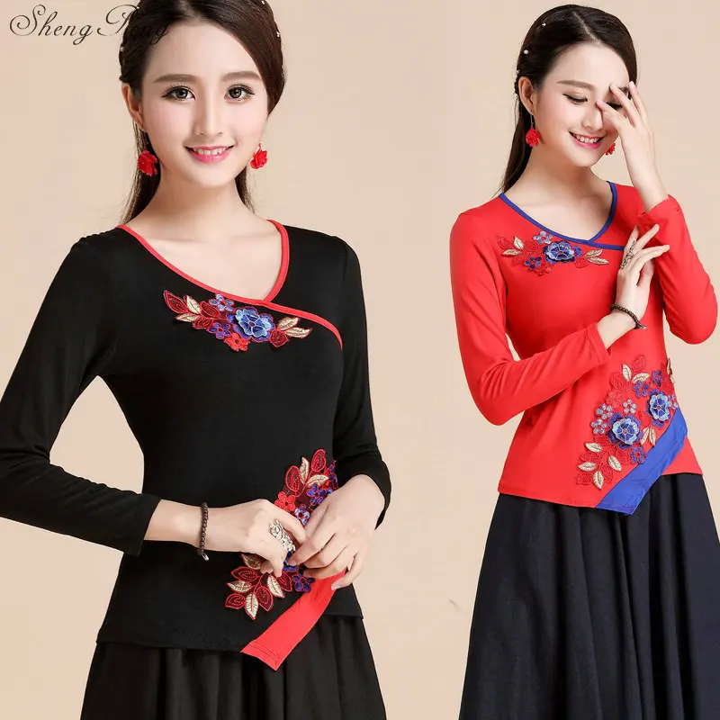 Одежда в китайском стиле женская черная винтажная фольклорная рубашка с