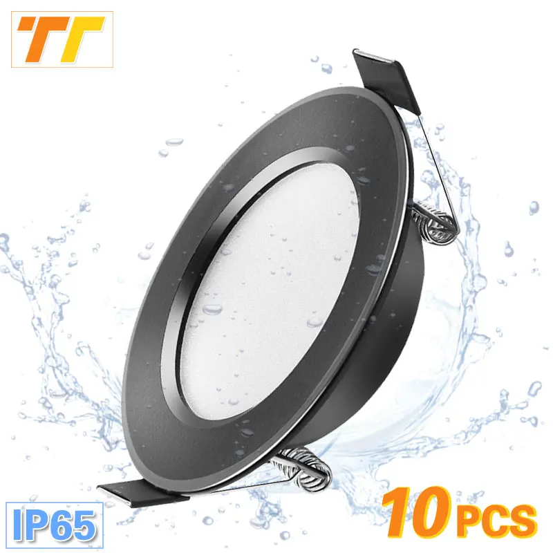 

10 Pcs Led Downlight Waterproof Black Color 5W 7W 9W 12W 15W Spot light 220V 230V Ceiling Lamp Recessed Round Panel indoor light