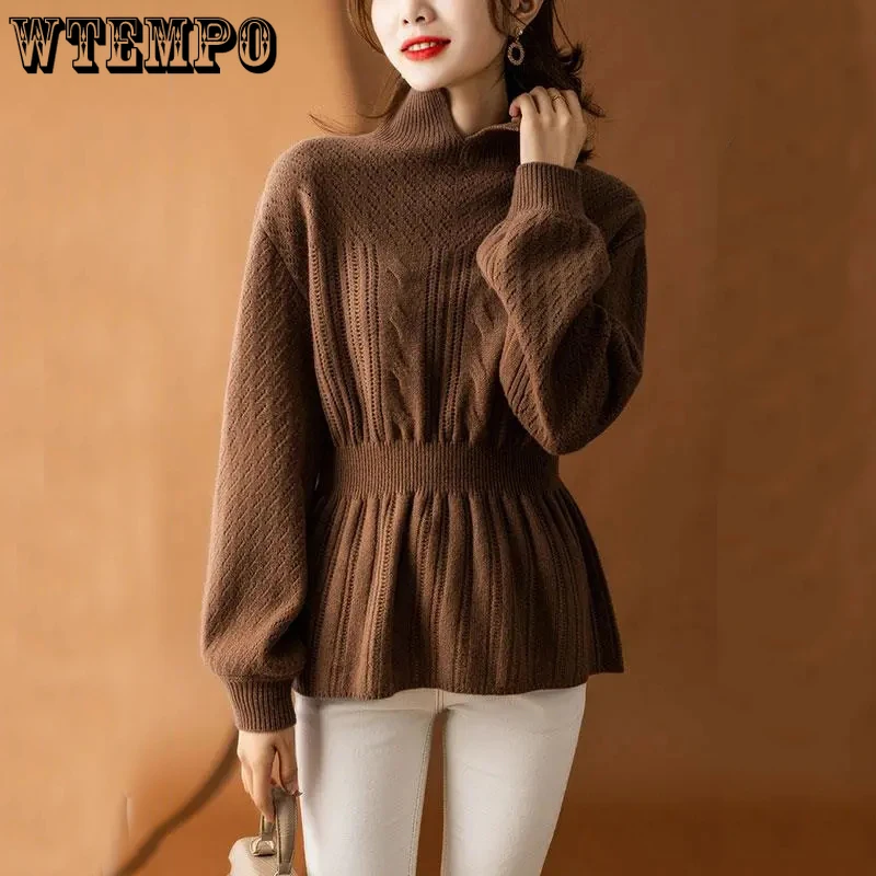 

Turtleneck Sweaters Women Pullover Knitted Jumper Elastic Waist Slim Korean Fashion Sweater Autumn Winter New Woman Sweater