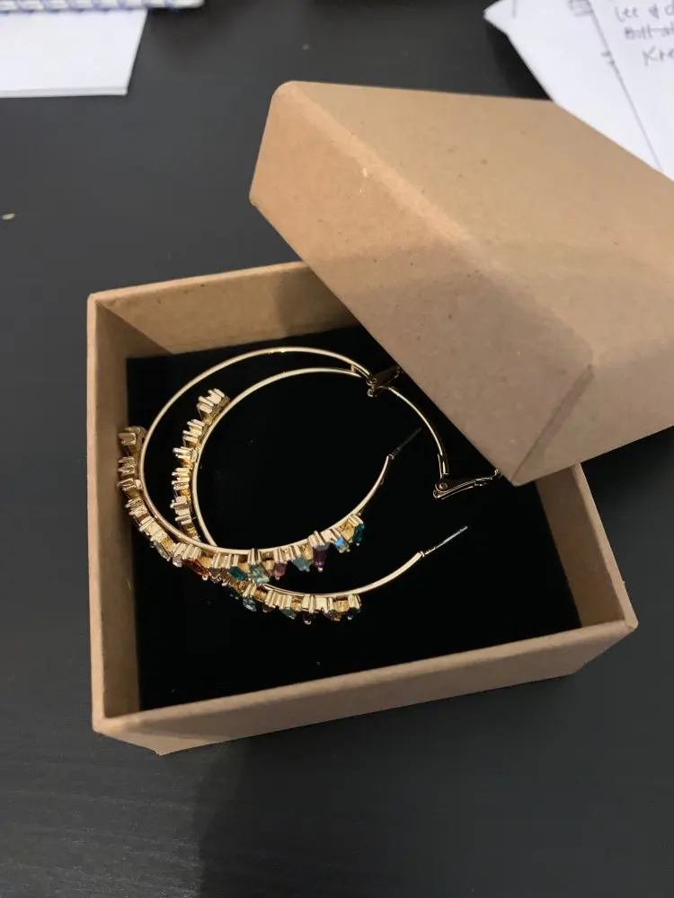 F/W Новое Поступление Золотые разноцветные стразы для багета массивные серьги-кольца для женщин вечерние упаковочные коробки