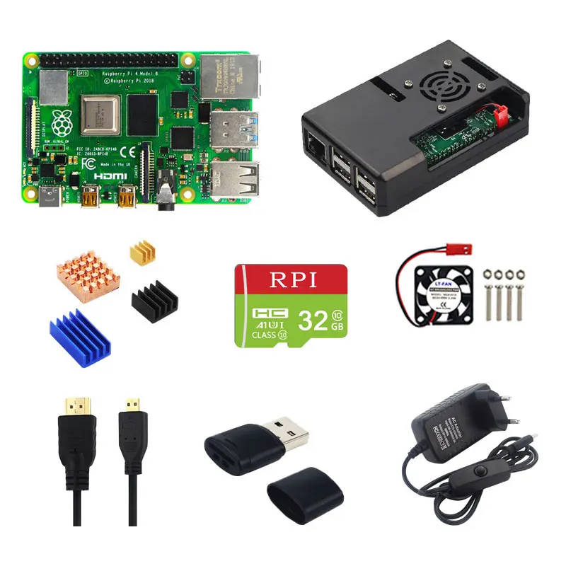 

Плата оперативной памяти rasперри Pi 4 2 ГБ/4 ГБ/8 ГБ + чехол из АБС-пластика + переключатель питания + теплоотвод + вентилятор охлаждения для Raspberry ...