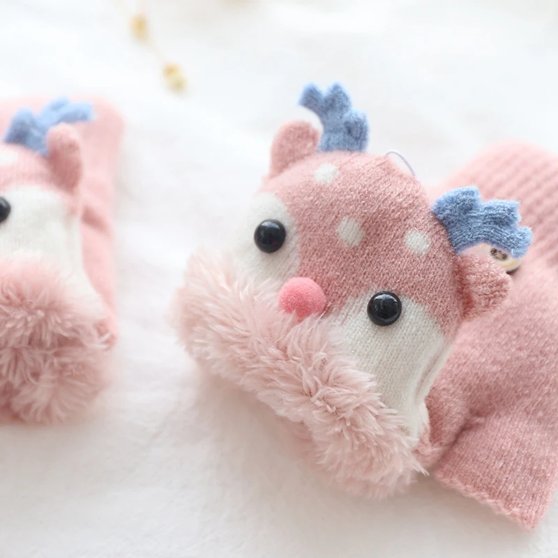 От 4 до 8 лет зимние детские вязаные перчатки с рисунком лося открытыми пальцами