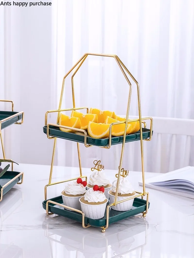 Iron Ceramics Fruit Tray European Style Double Layer Snack Cake Stand Pastry Display Living Room Candy Tool | Дом и сад