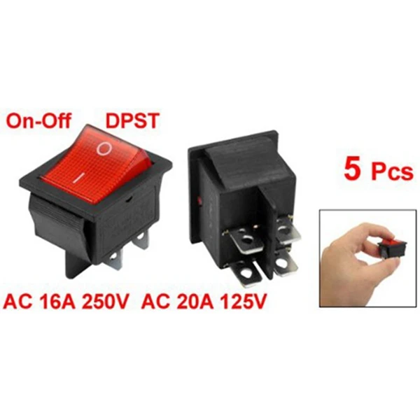 5Pcs Red Illuminated Light On/Off Dpst Boat Rocker Switch 16A/250V 20A/125V Ac &amp Spdt On/Off/On Mini Black 3 Pin Swi | Электроника