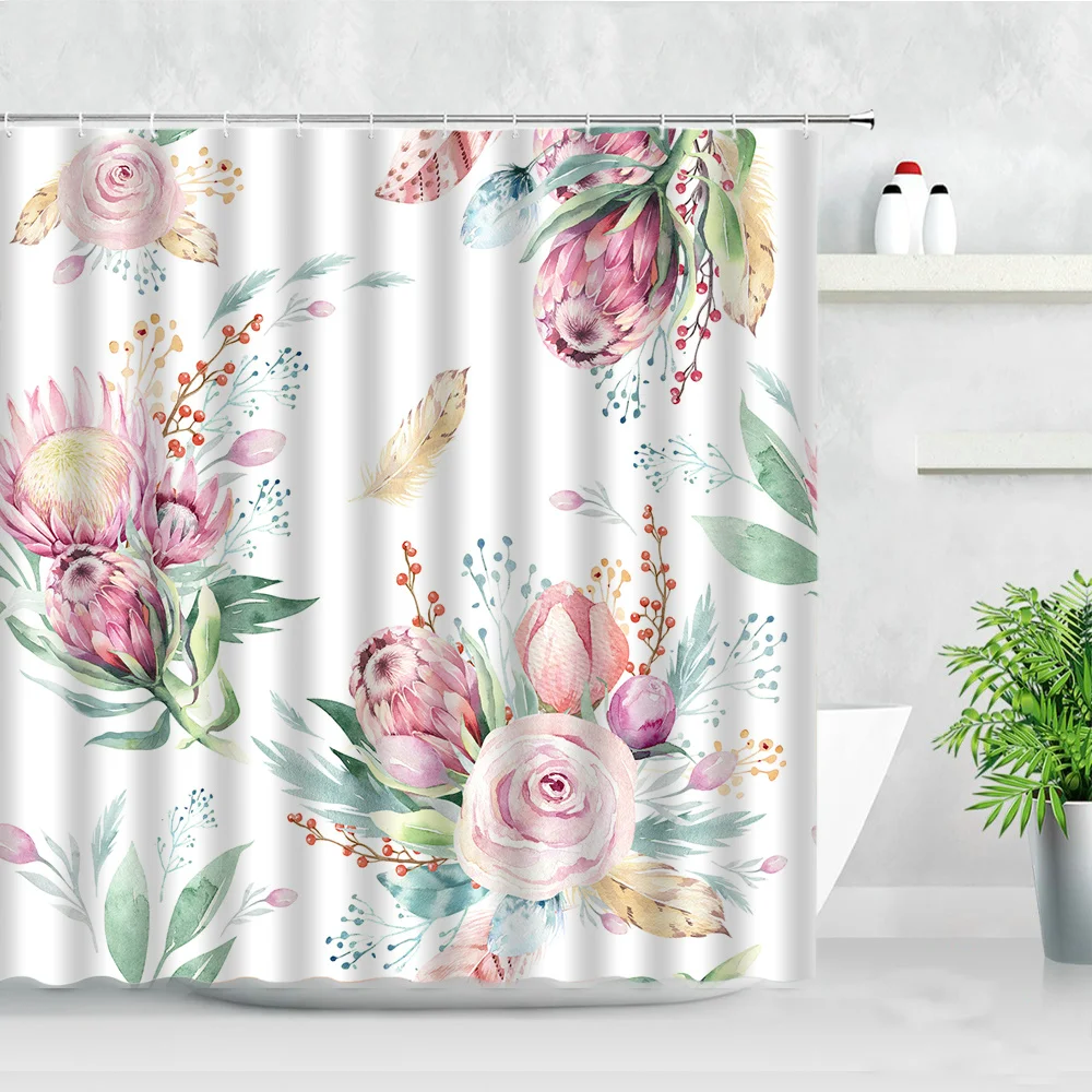 dream floral shower curtain set waterproof fabric hooks screen pink purple flower lavender creative bathroom decor bath curtains free global shipping
