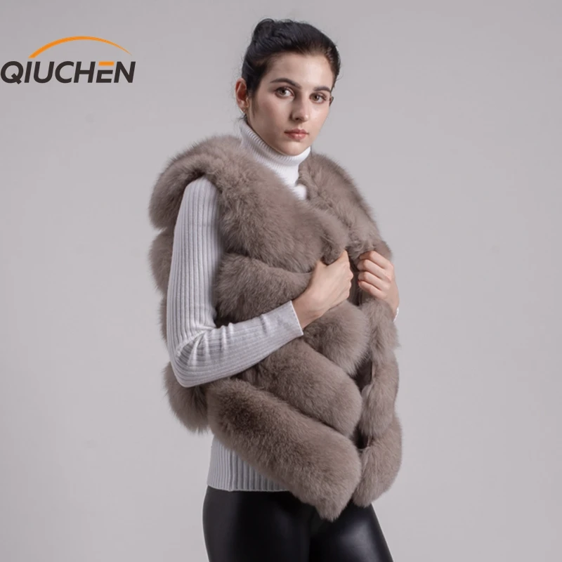 QIUCHEN PJ8005 Новое поступление, горячая Распродажа, жилет из натурального Лисьего меха для женщин и девочек