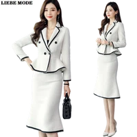 womens formal tweed skirt suit for women skirt and jacket set 2 piece office clothes winter black white blazer with skirts