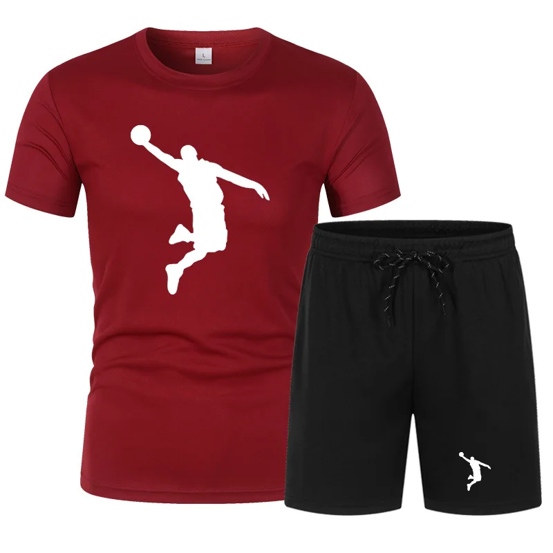 

Summer Men's Brand Sportswear Shorts Set Short Sleeve Breathable Grid T-Shirt and Shorts Casualwear Men's Basketball Training