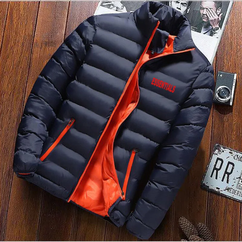 

ESSENTIALS Print Winter Jacket Men Thick Warm Jacket Slim Casual Hooded Male Parka Jacket Men Cotton Thick Parka Jacket M-4XL