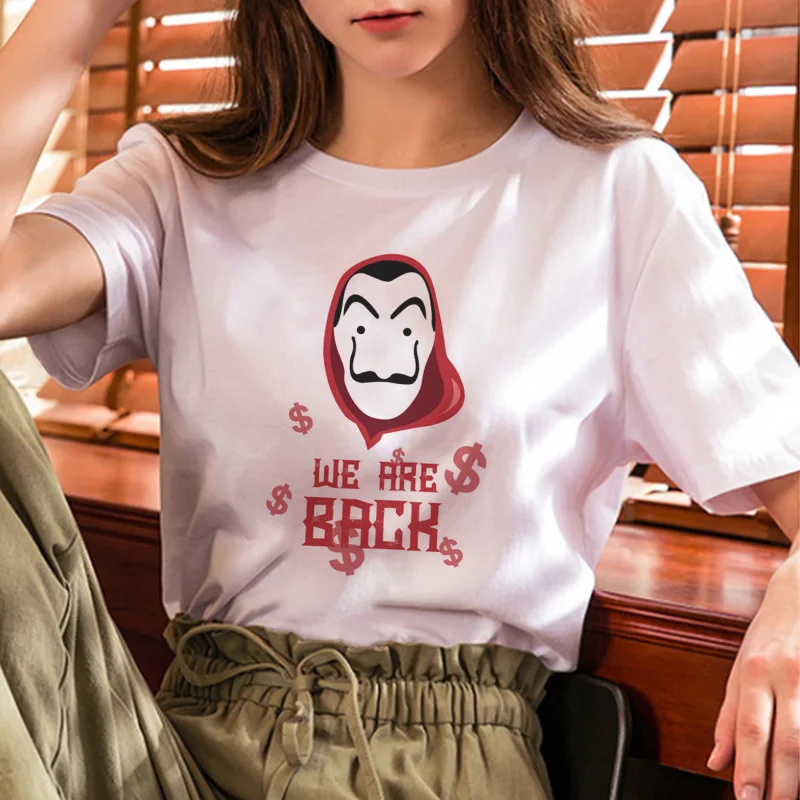 ТВ серия La Каса де Papel футболка женская деньги Heist футболка Повседневная Плюс Размер Топы дом бумаги забавная Футболка женская - Цвет: 3031