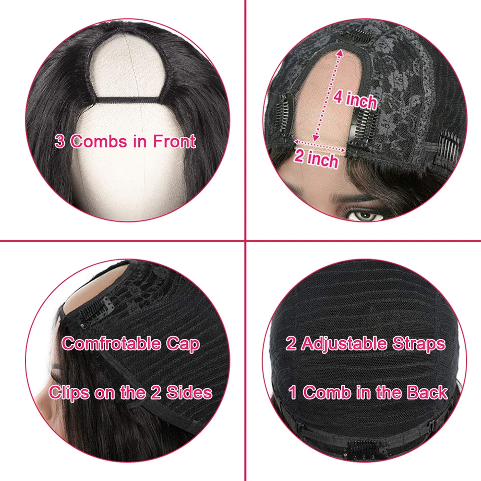 Прямой u образный зажим в парик человеческих волос Необработанные индийский из