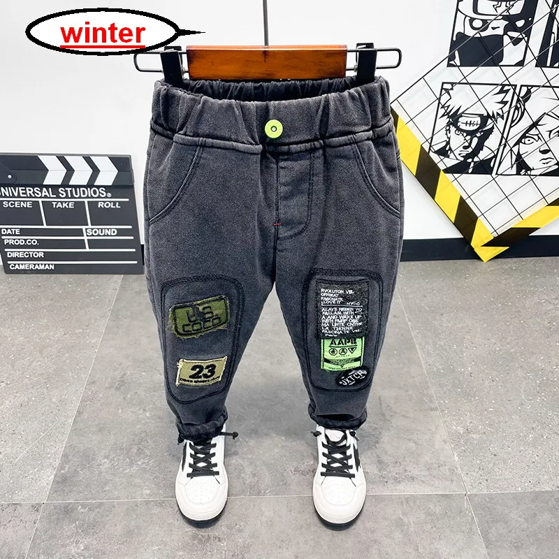 

New 2020 Kids Fashion Jeans Trousers Pants Boys Plus Velvet Denim Pants Baby Boys Jeans Autumn Winter Jeans Long Pants Clothing