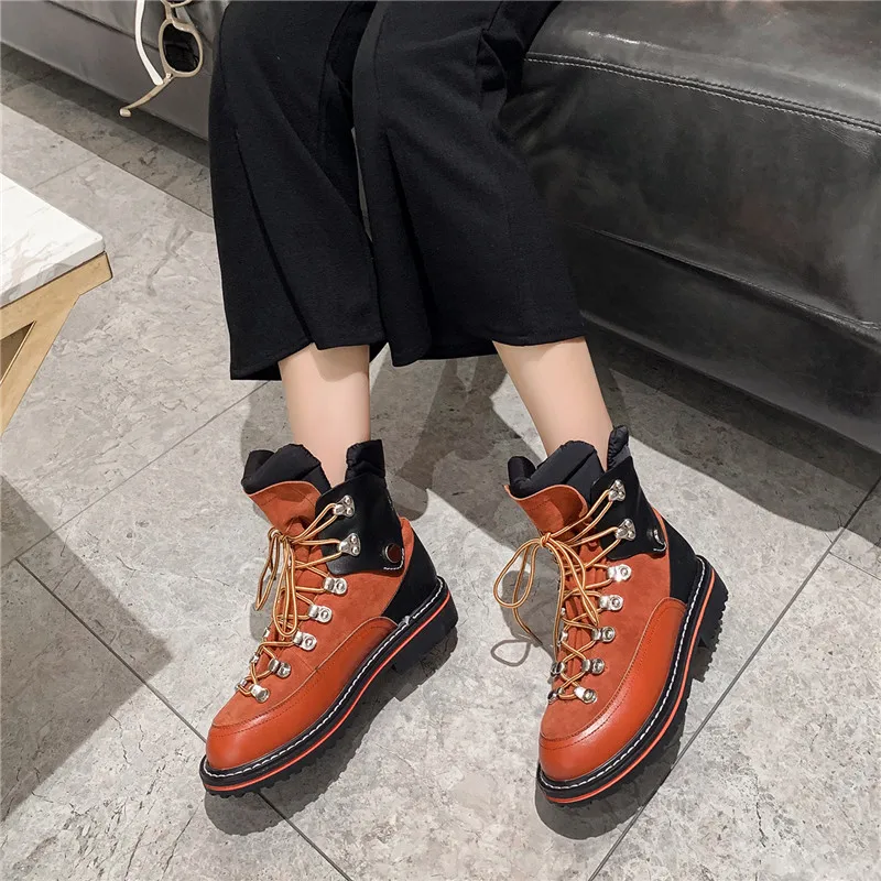 

MORAZORA 2020 new arrive women boots winter keep warm genuine leather ankle boots low heel round toe lace up ladies shoes