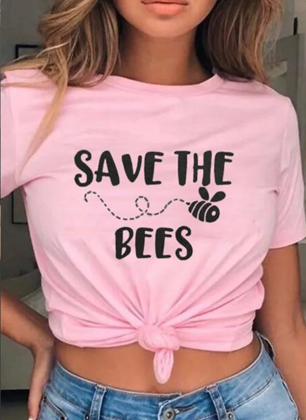 

Женская Повседневная футболка с надписью «Save The Bees», розовая летняя забавная футболка, хипстерская женская футболка с цветочным принтом и к...