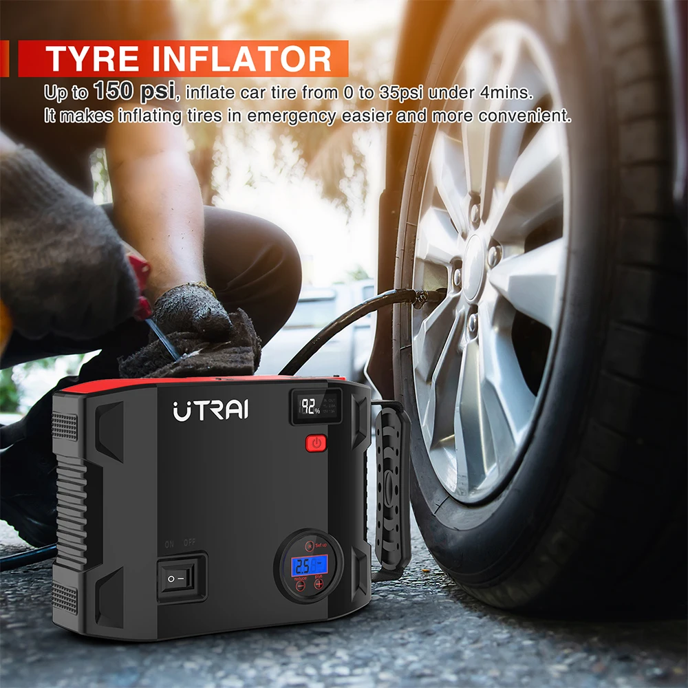 utrai 4 in 1 2000a jump starter 24000mah power bank 150psi air compressor tire pump portable charger car booster starting device free global shipping