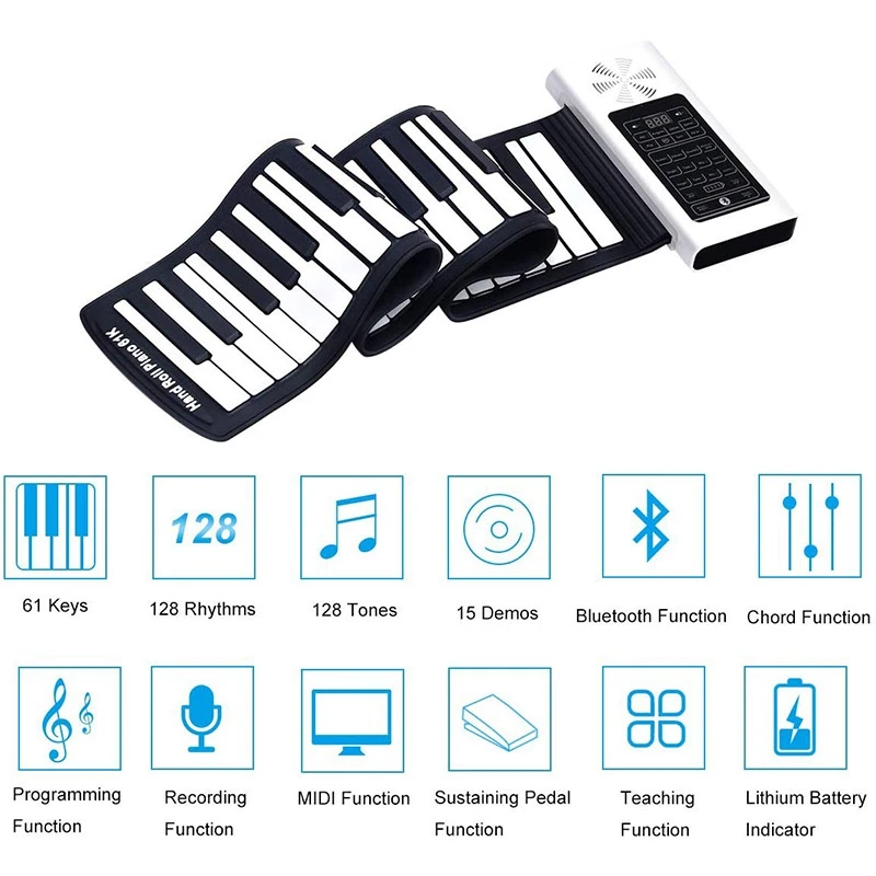 SEWS-Electric Roll Up Piano Portable Foldable 61 Keys Electronic Music Keyboard Battery or USB Powered with Louder Speaker | Спорт и