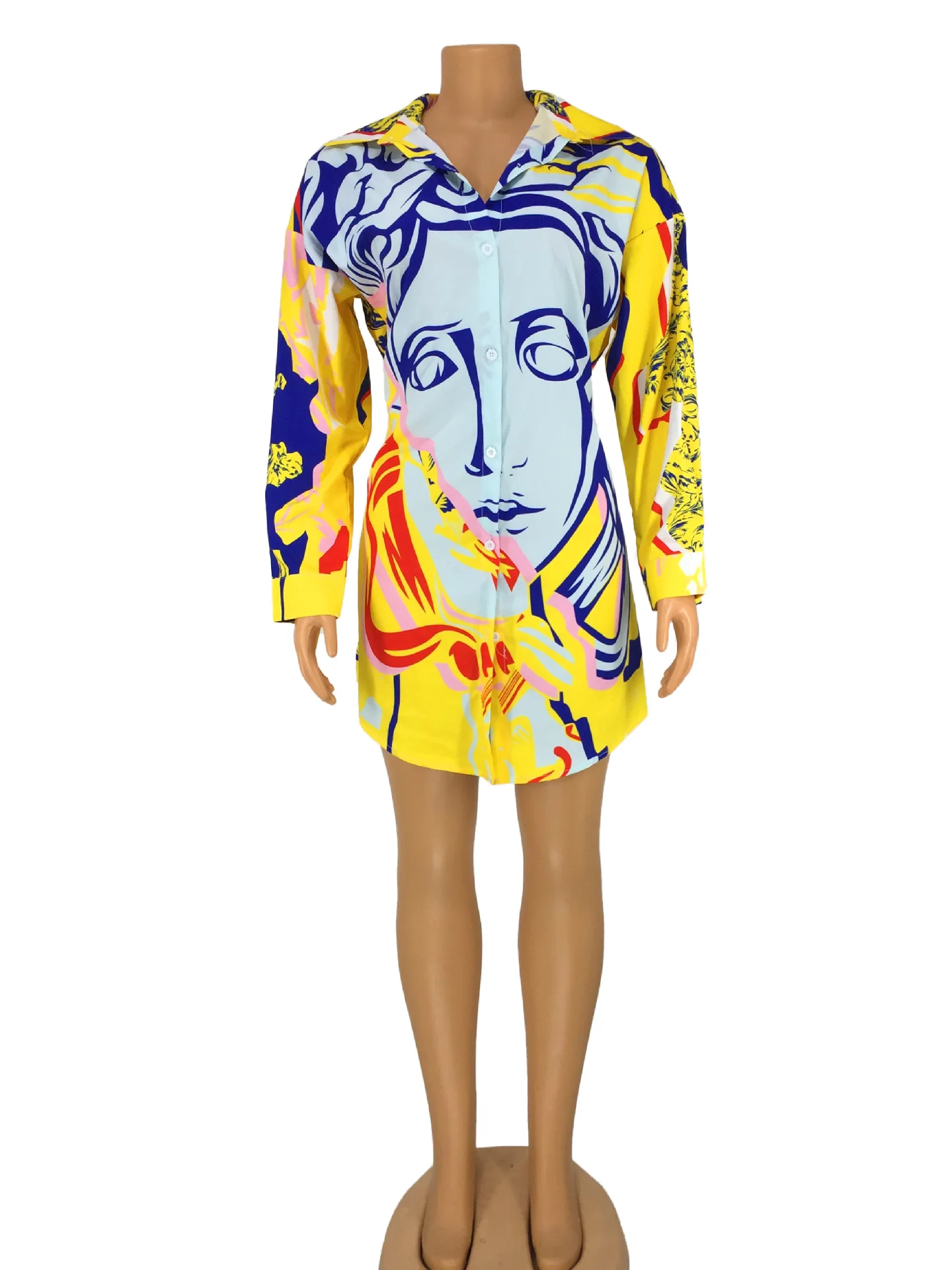 

Echoine Printed Shirt Dress Long Sleeve Autumn Sexy Elegant Mini Dress