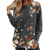 new womens fashion casual o neck long sleeve t shirt flower print pullovers spring autumn loose womens clothing tops