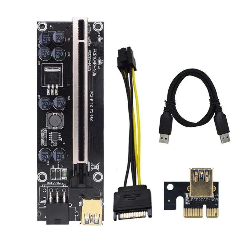 

VER009S 1/6set Riser Card Plus 1X To 16X Extender 6Pin Graphics Extension Adapter USB 3.0 Cable GPU Miner Mining