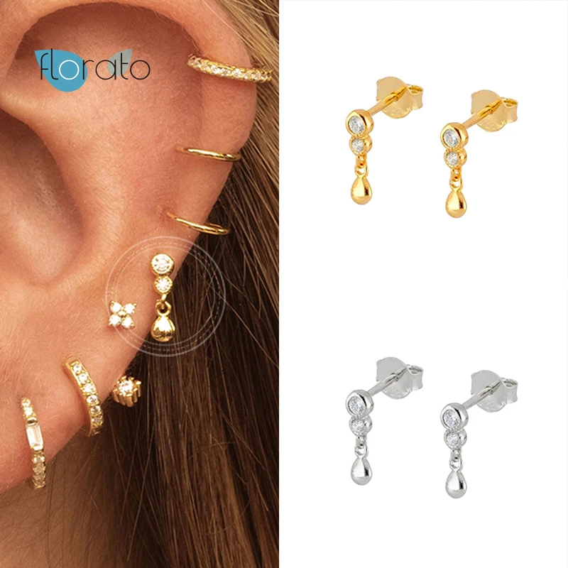 

925 Silver Ear Needle Water droplets pendant Stud Earrings for Women Tiny CZ Crystal Earrings Fashion Temperament Party Jewelry