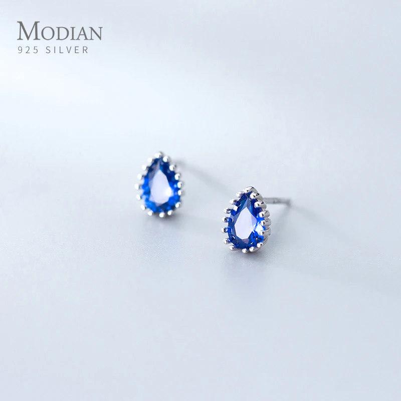 MODIAN новый темно-синего цвета с украшением в виде кристаллов серьги-гвоздики для