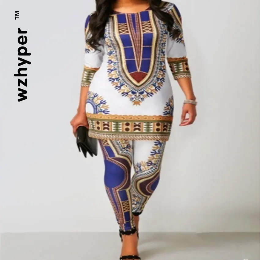 

2020 African Dresses for Women Top Pants Suit Print Ladies Clothes Robe Africaine Bazin Fashion Clothing African Print Dresses