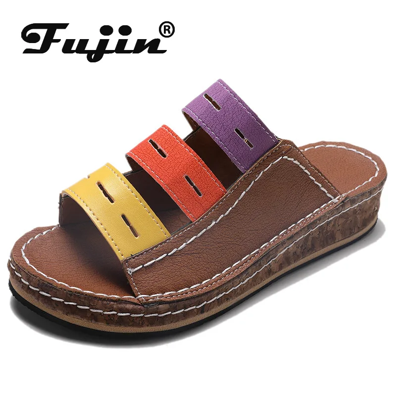 Fujin/простые шлепанцы Chanclas из эластичной ткани Женские пляжные вьетнамки на