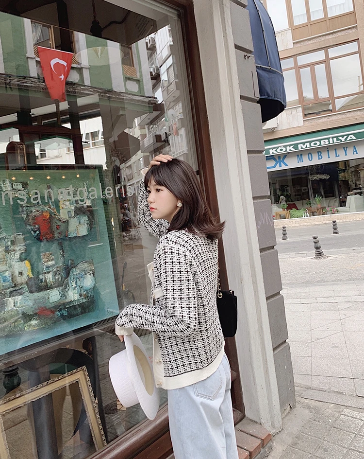 MISHOW осенний винтажный Женский вязаный кардиган, женское модное клетчатое однобортное пальто с длинным рукавом MX19C5243