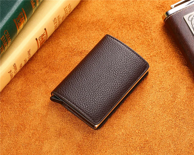 BISI GORO RFID кошелек личи мягкий кожаный чехол для карт Защита информации защитный клатч модный всплывающий держатель для карт алюминиевая коробка