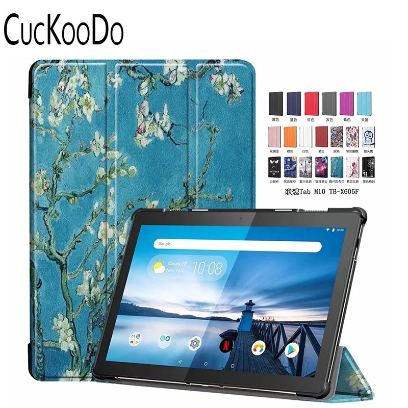 Ultra Lightweight Coloured Drawing Slim Folding Stand Smart Cover Case with Auto Wake / Sleep For Lenovo Tab M10 10.1'' TB-X605F |