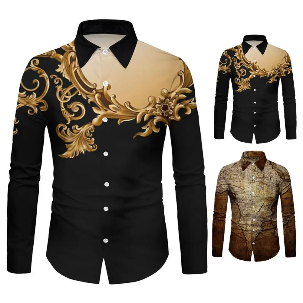 

Single-breasted Great Contrast Colors Men Shirt Fit Top Long Sleeve for Work