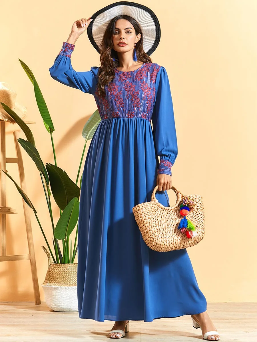 Ramadan Turkey Muslim Abaya Women Hijab Dress Lace Blue Eid Moroccan Kaftan Djellaba Jilbab Vestidos Islamic Clothing Musulman |