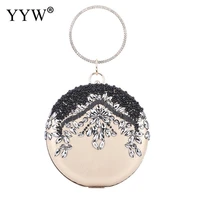 luxury women party wedding beading round evening bags vintage diamond crystal flower black white day clutches with gold chain