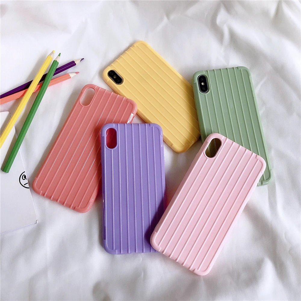 Suitable for Apple Iphone 11 Pro Max 6 7 8 6s plus X Xs XR soft solid color trolley case style anti-fall silicone phone | Мобильные