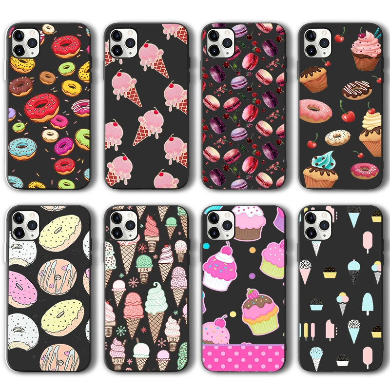 

Cute Dessert Donuts Case for IPhone 12 Pro Max Case for IPhone 11 12 Pro XR XS Max Mini 7 X 8 6 6S Plus 5 SE 2020 Black Silicone