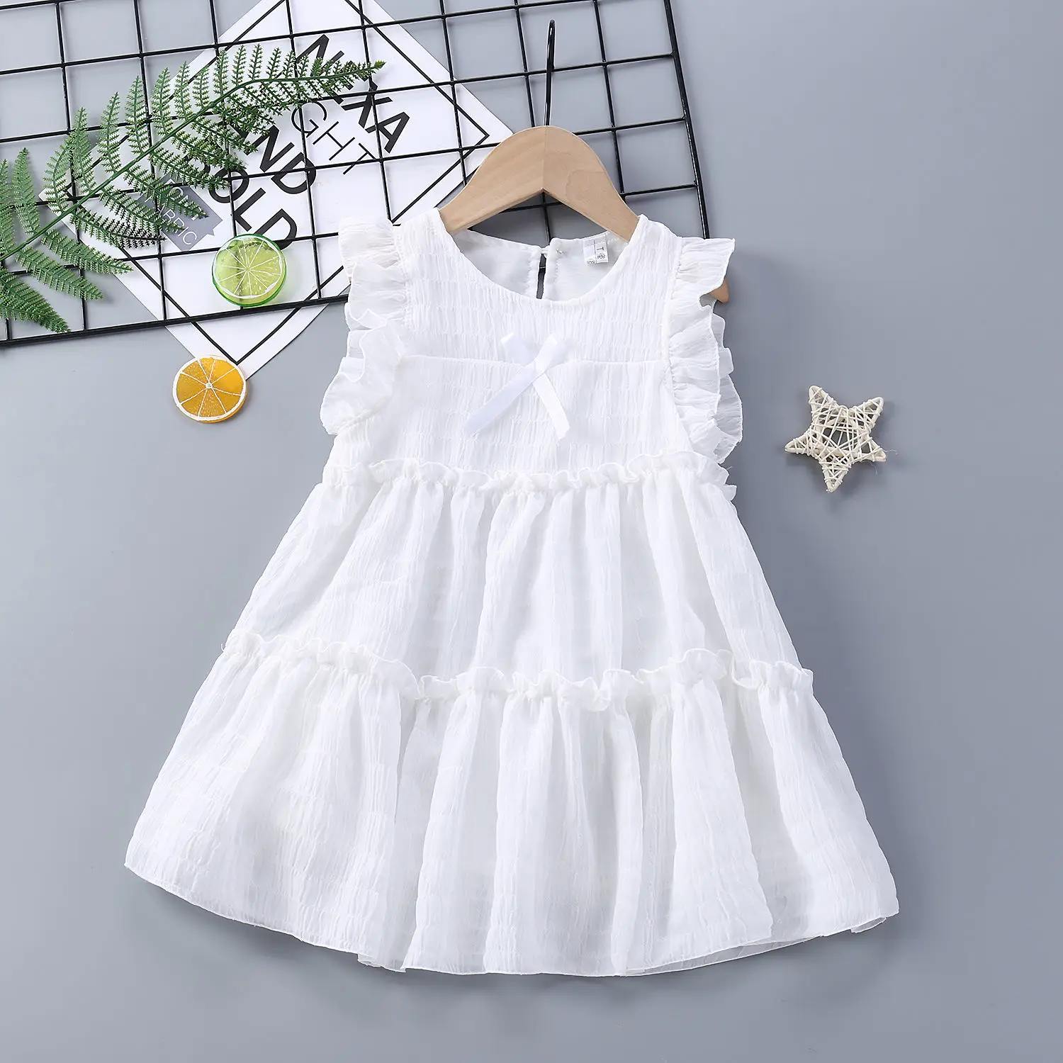 

Summer New Baby Girls Dress Children Solid Sleeveless Cute Princess Ball Gown Layered Dresses Korean Beautiful Kids Clothes