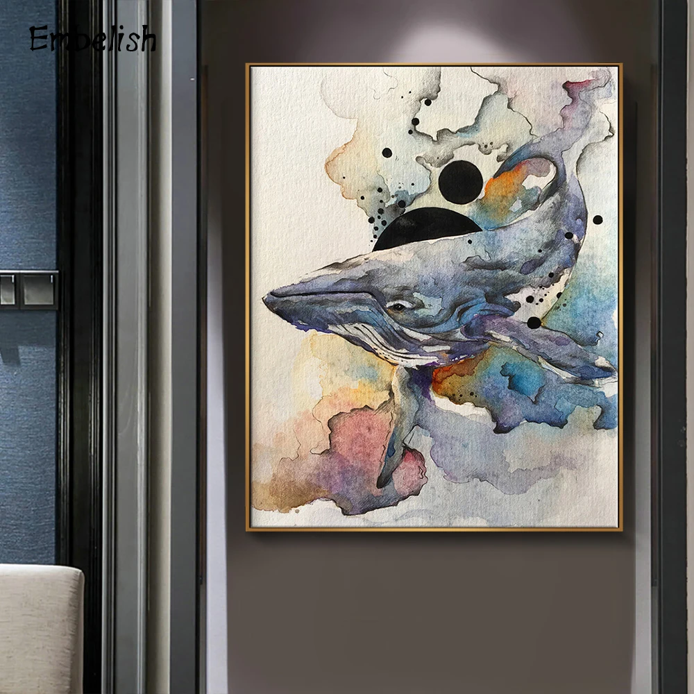 1 шт. Акварельная КИТ под водой большая рыба домашний Декор картина для гостиной HD