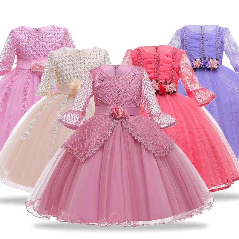 Vestido infantil/зимнее детское платье; платье принцессы с жемчужинами для девочек; свадебное платье с цветочным узором для девочек; Детские платья для девочек; праздничное платье
