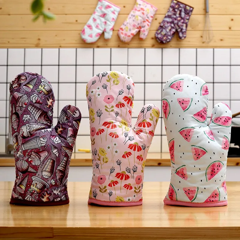 Длинные хлопковые термостойкие перчатки для выпечки с объемными мультяшными